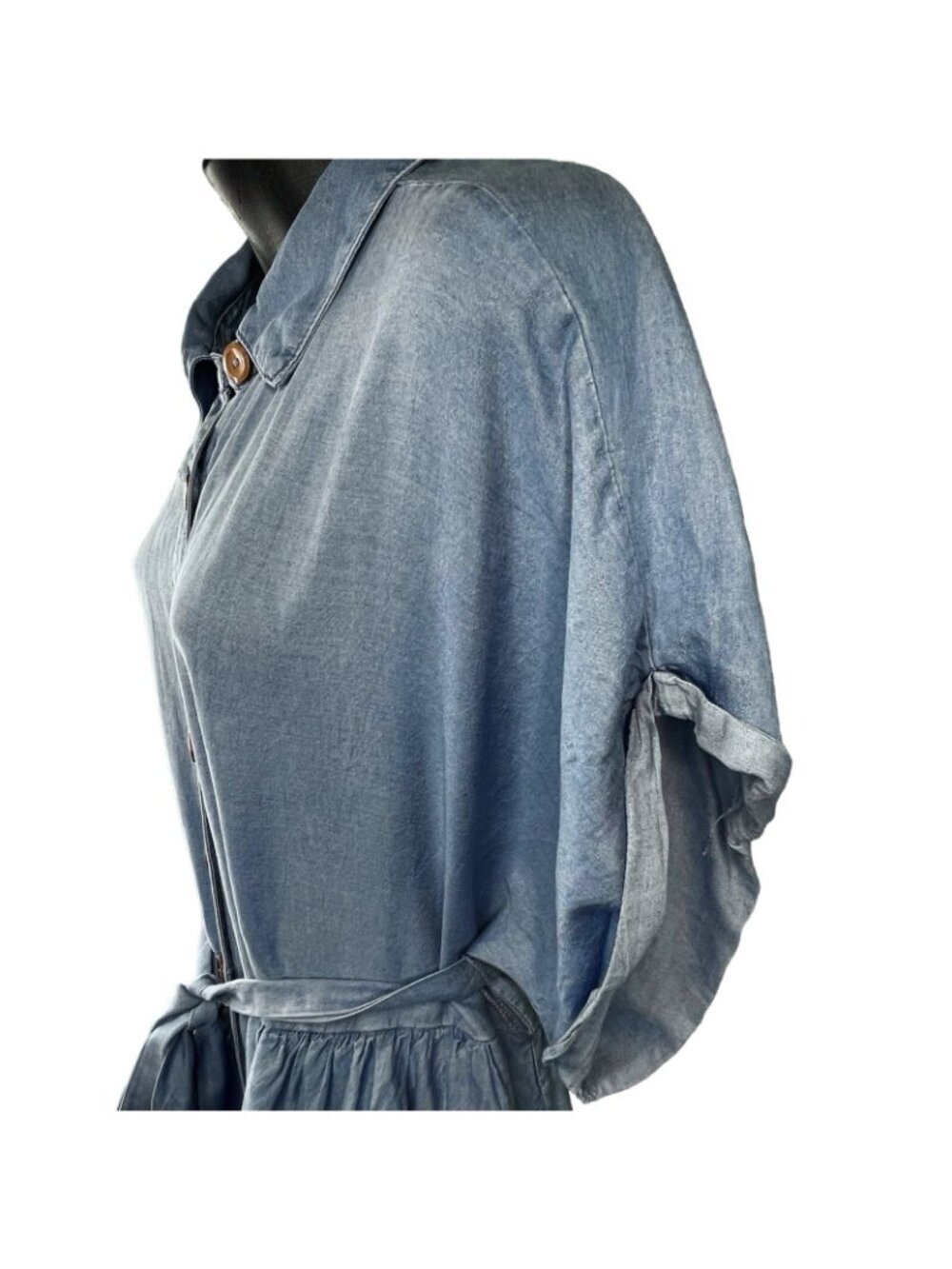 90s Preppy Torrid Chambray Short Sleeve Button Up Tiered Shirt Dress Women’s 1X - Picture 5 of 13